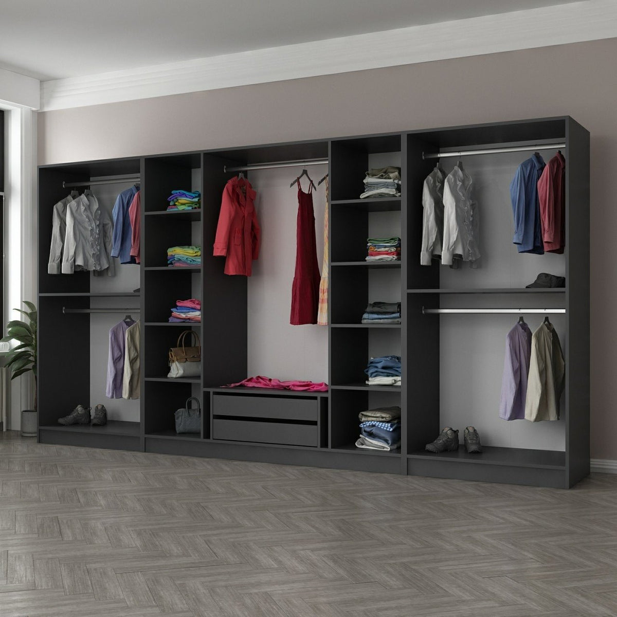 Ντουλάπα Ithaki Ανθρακί 360x52x190 εκ. Μελαμίνης Κωδ. 4943