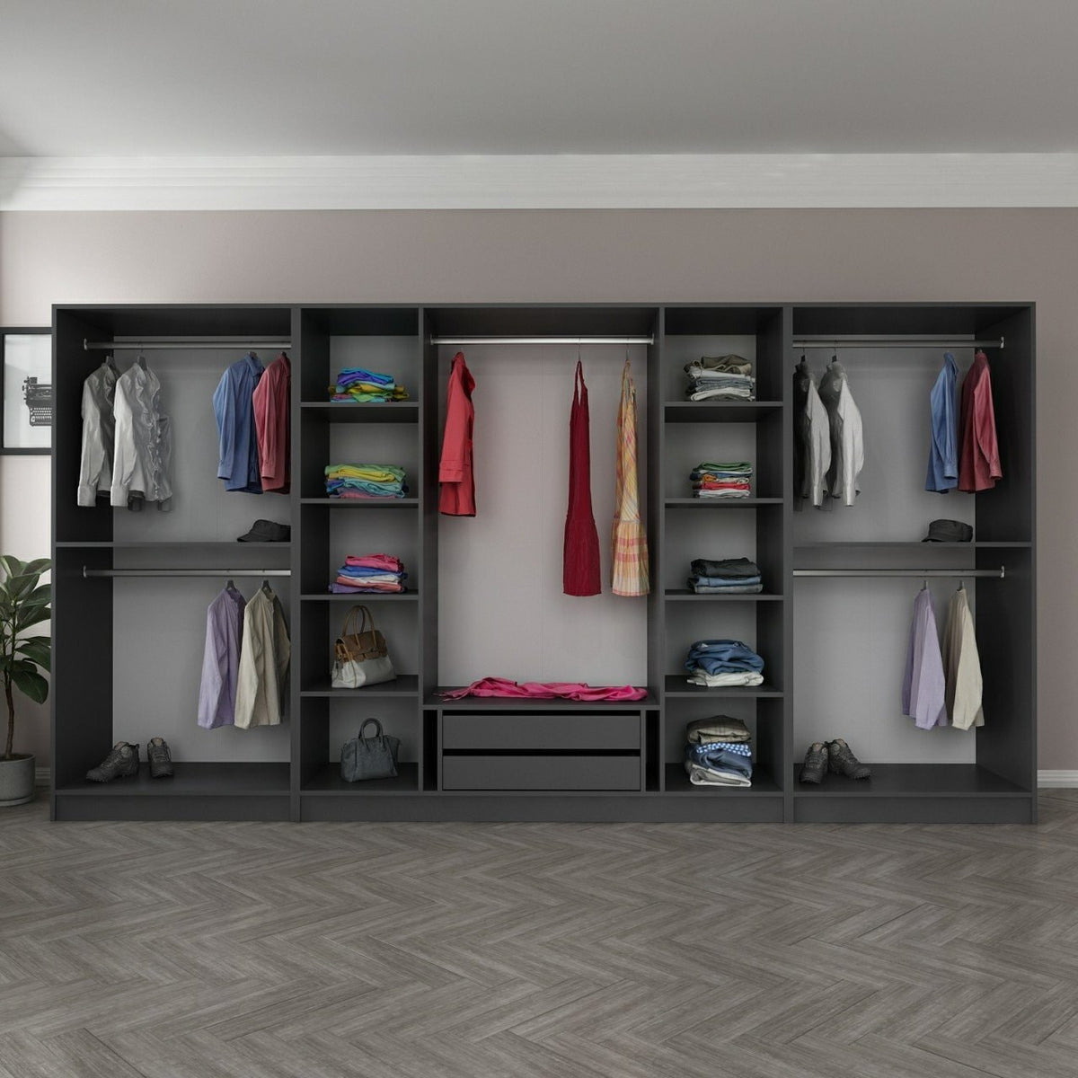Ντουλάπα Ithaki Ανθρακί 360x52x190 εκ. Μελαμίνης Κωδ. 4943