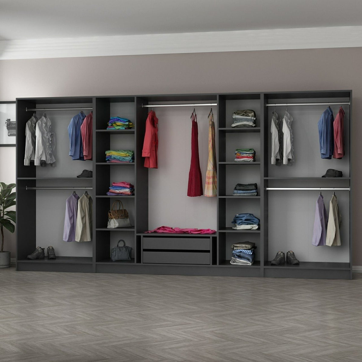 Ντουλάπα Ithaki Ανθρακί 360x52x190 εκ. Μελαμίνης Κωδ. 4943