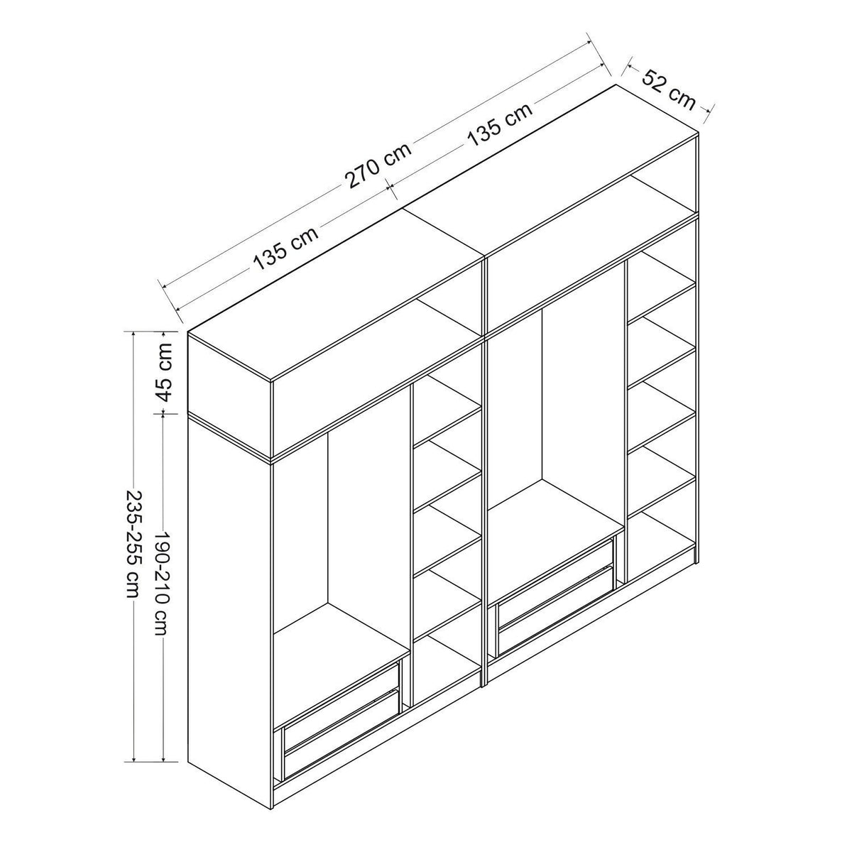 Ντουλάπα Ithaki Χρυσό 270x52x235 εκ. Μελαμίνης Κωδ. 7521