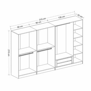 Ντουλάπα Ithaki Ανθρακί - Σκούρο Γκρι 315x52x210 εκ. Μελαμίνης