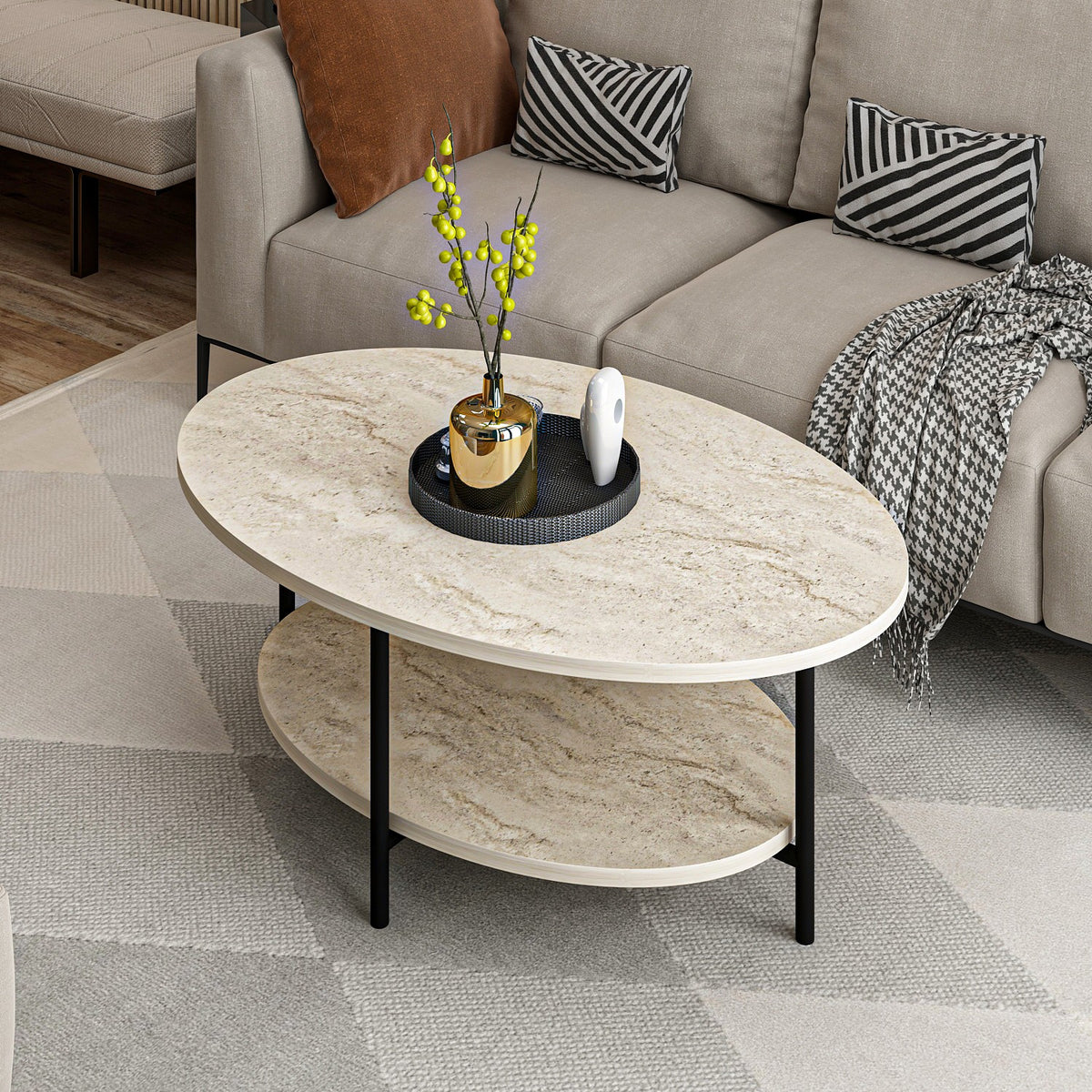 Τραπεζάκι Σαλονιού Pavliani Travertine 90x60x36 εκ. Μελαμίνης