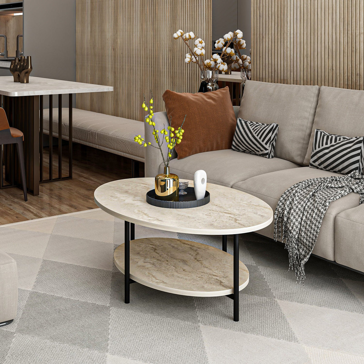 Τραπεζάκι Σαλονιού Pavliani Travertine 90x60x36 εκ. Μελαμίνης