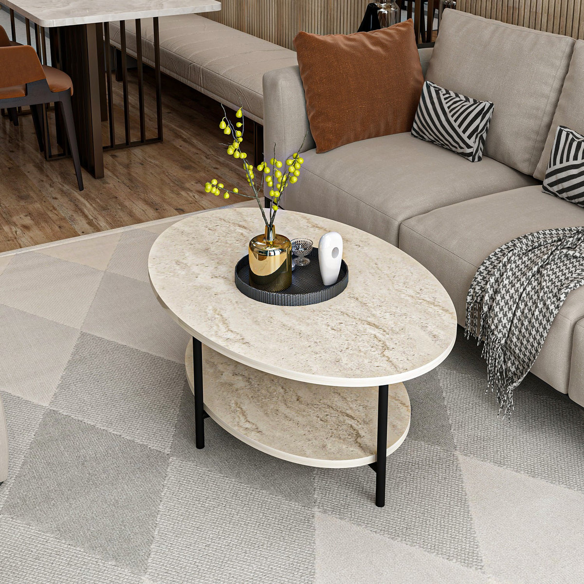 Τραπεζάκι Σαλονιού Pavliani Travertine 90x60x36 εκ. Μελαμίνης