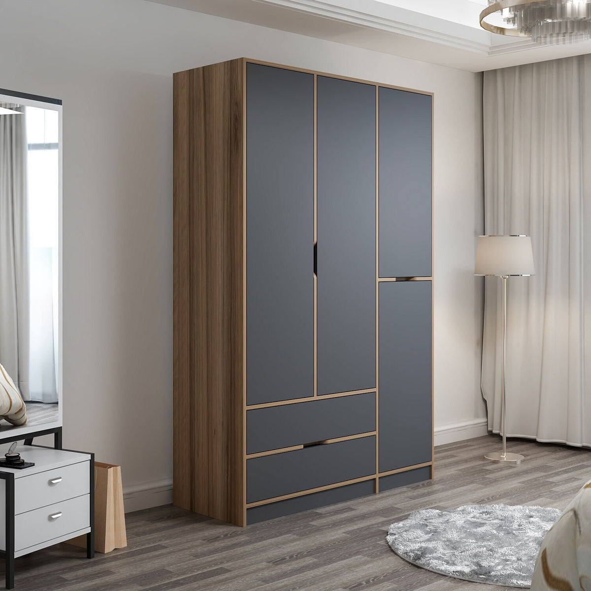 Ντουλάπα Mathraki Ανθρακί - Χρυσό 140x52x208 εκ. Μελαμίνης