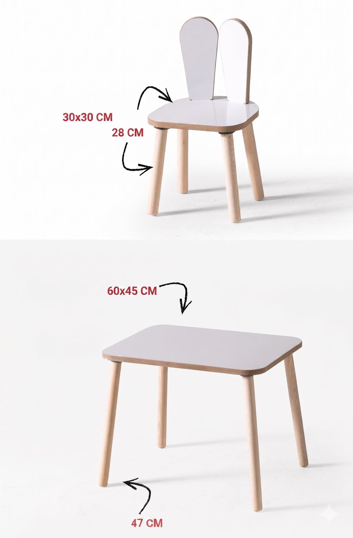 Παιδικό Σετ Τραπεζιού Kinaros Ξύλινο Λευκό 50x45x60 εκ. MDF