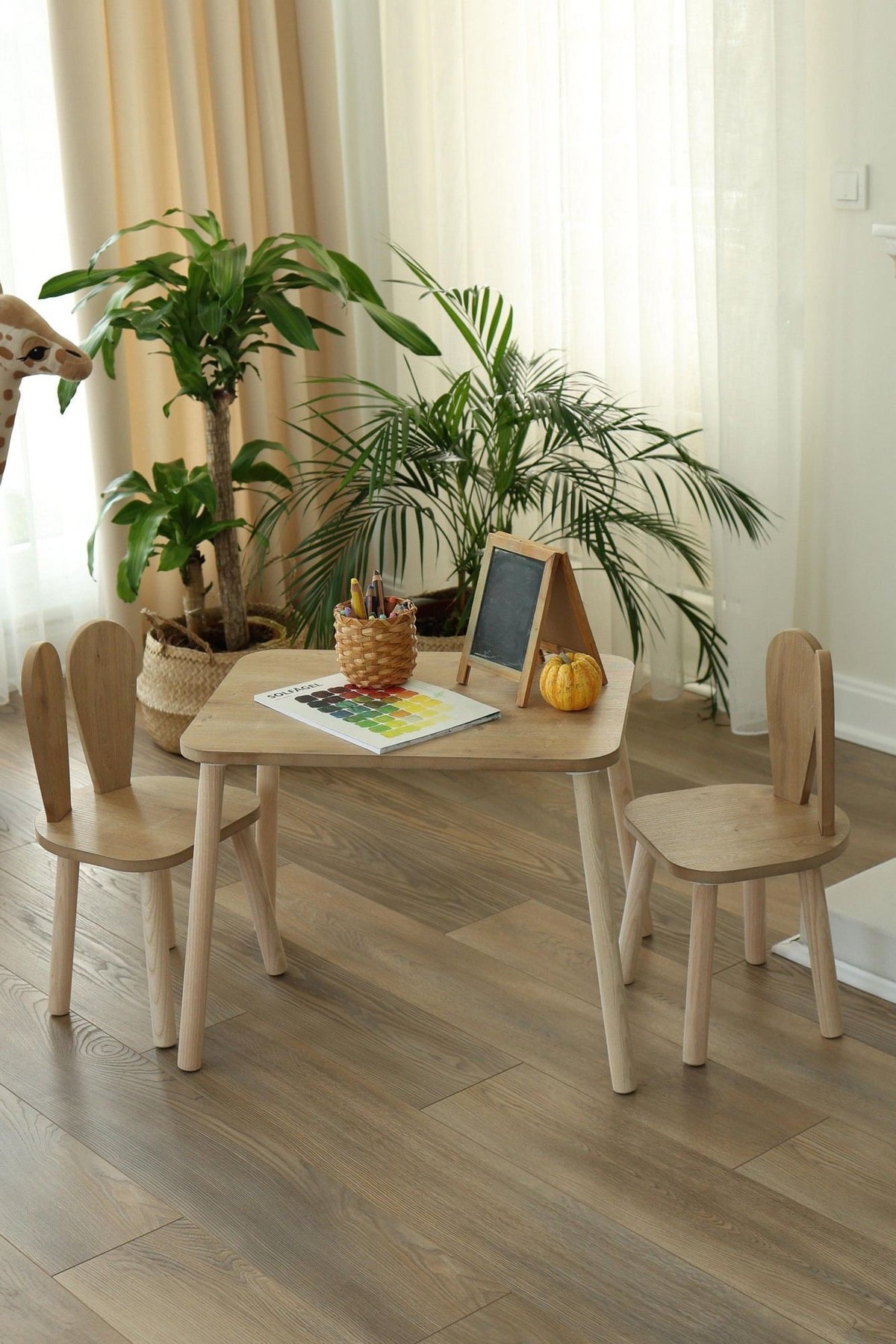 Παιδικό Σετ Τραπεζιού Kinaros Ξύλινο Καφέ 50x45x60 εκ. MDF