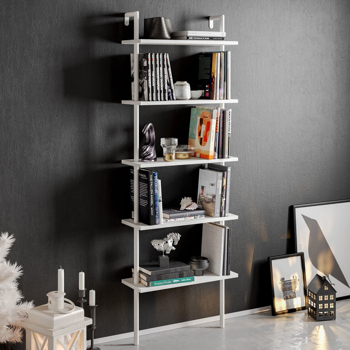 Βιβλιοθήκη Kaliana Λευκό 60x22x174 εκ. Μελαμίνης