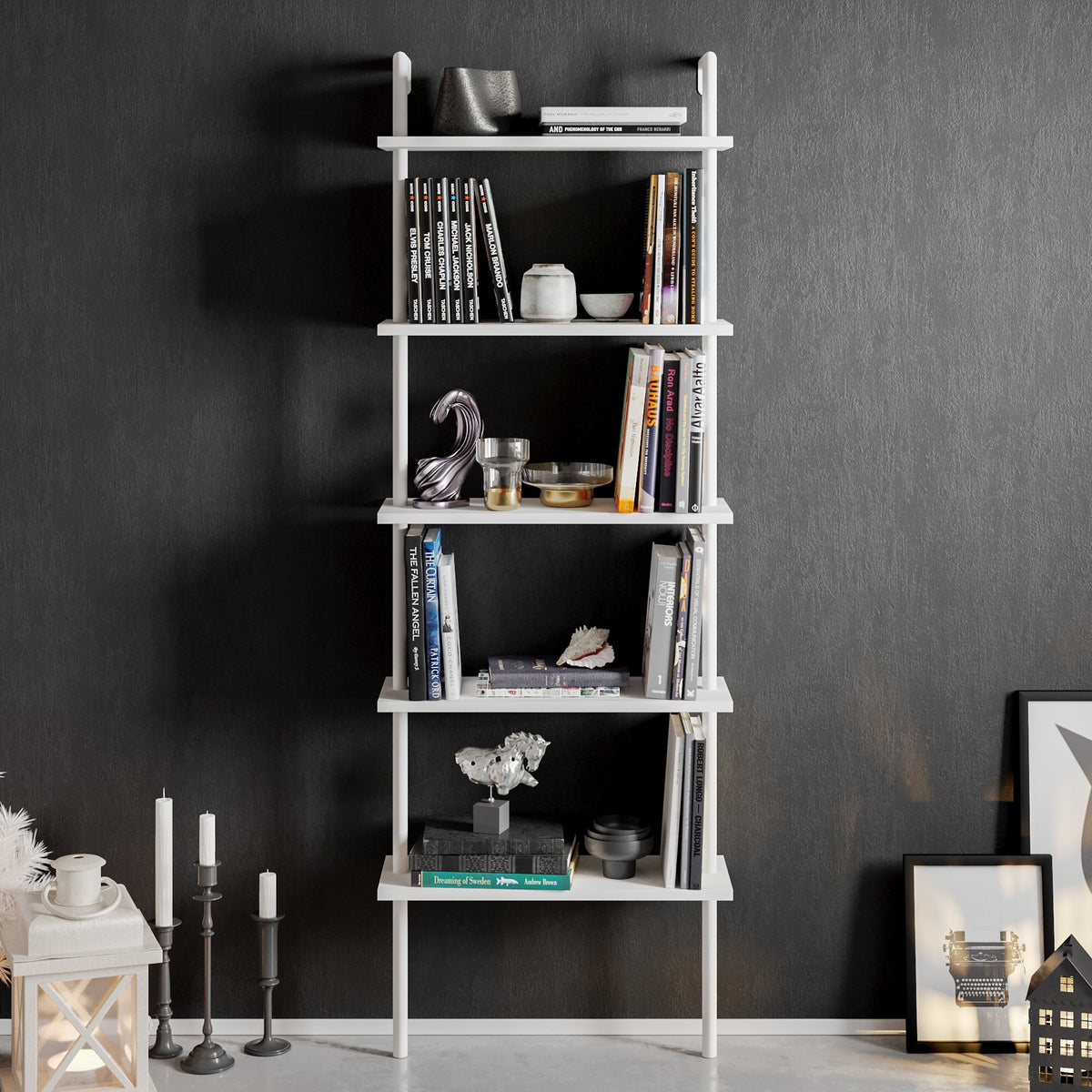 Βιβλιοθήκη Kaliana Λευκό 60x22x174 εκ. Μελαμίνης