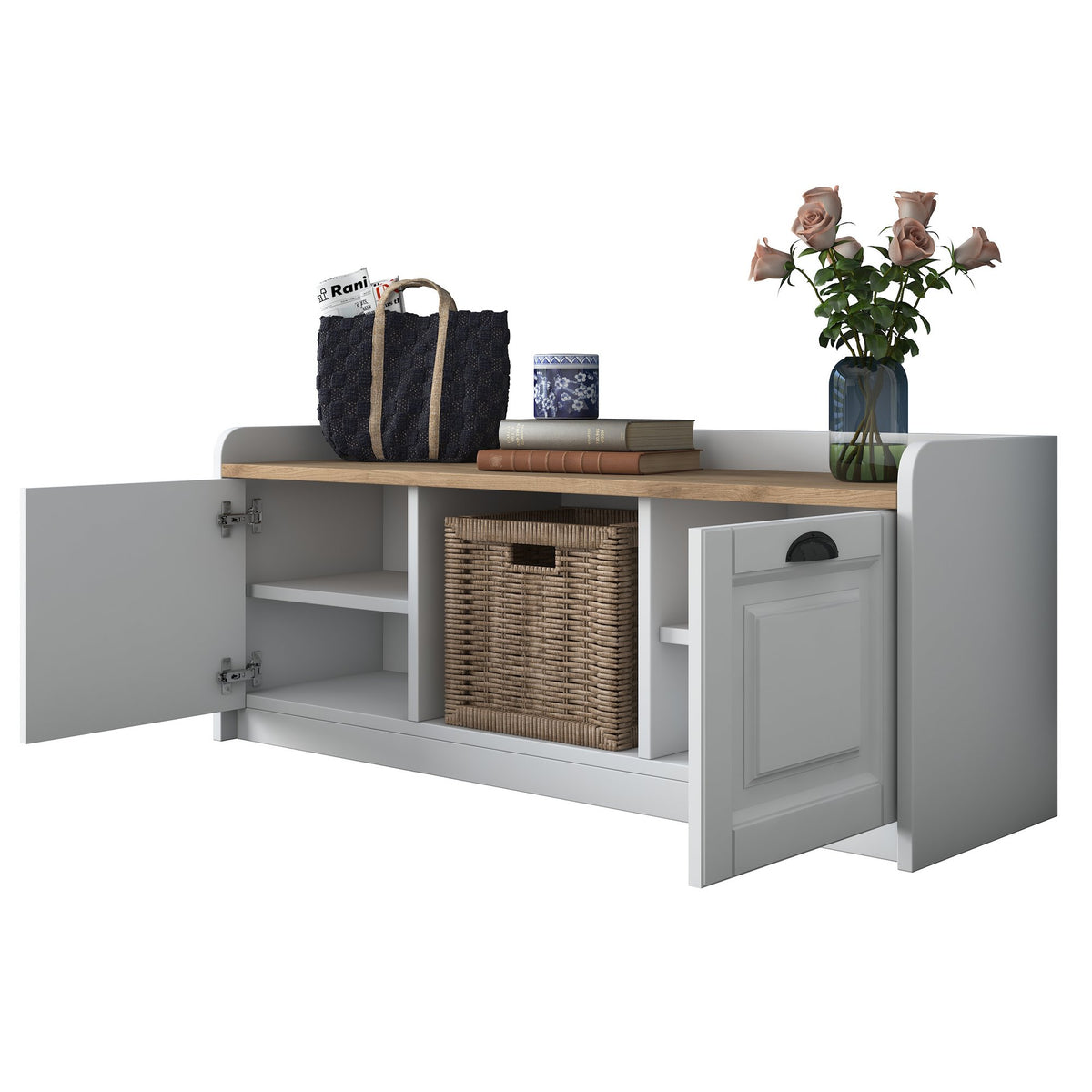 Παπουτσοθήκη Perdika Με Ράφια Λευκό - Καρυδί 120x40x45 εκ. Μελαμίνης - Pakobazaar