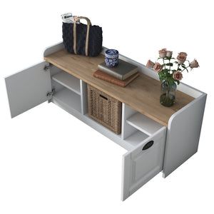 Παπουτσοθήκη Perdika Με Ράφια Λευκό - Καρυδί 120x40x45 εκ. Μελαμίνης - Pakobazaar