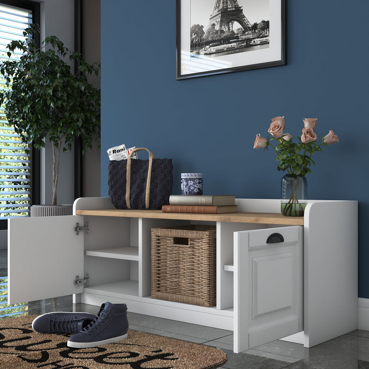 Παπουτσοθήκη Perdika Με Ράφια Λευκό - Καρυδί 120x40x45 εκ. Μελαμίνης - Pakobazaar