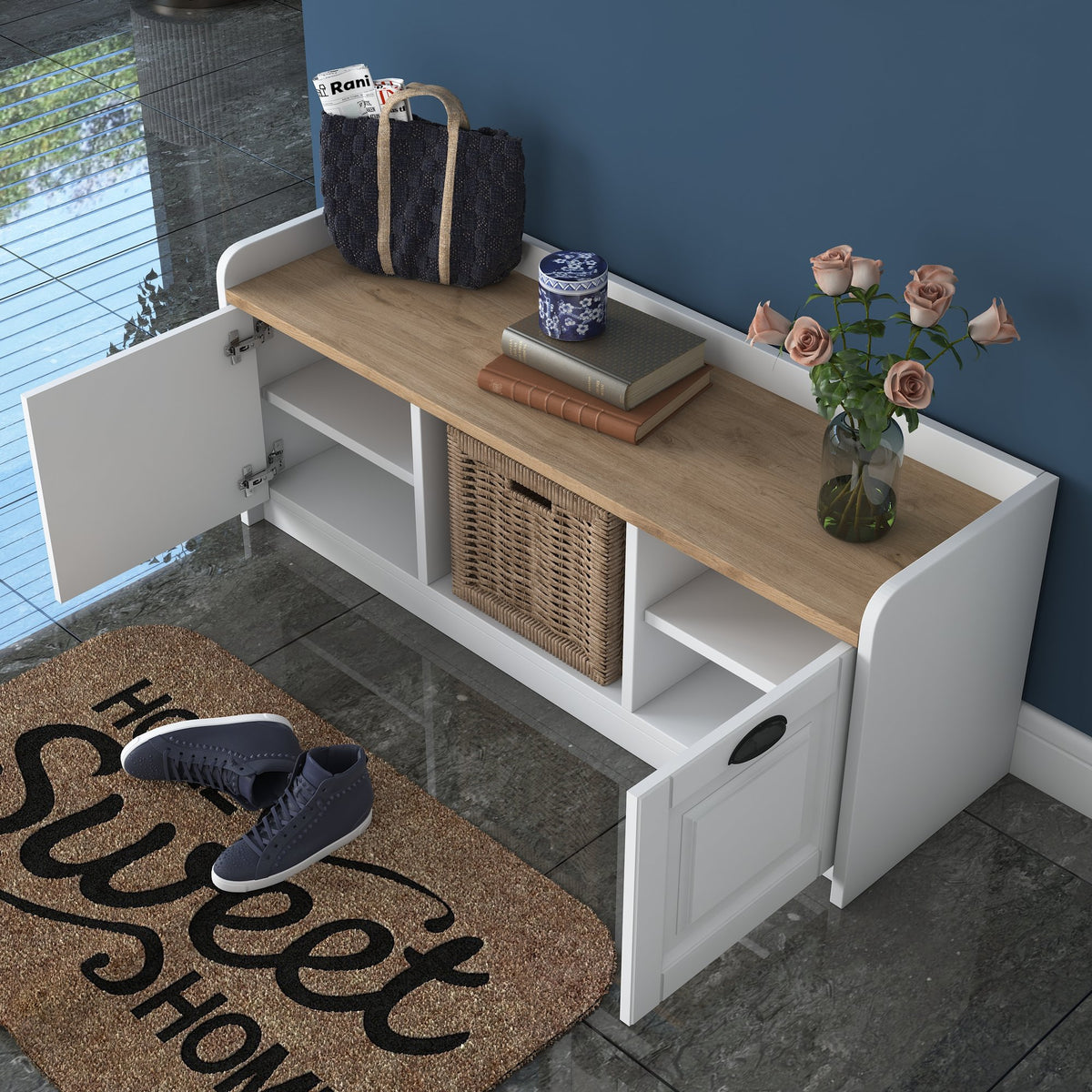 Παπουτσοθήκη Perdika Με Ράφια Λευκό - Καρυδί 120x40x45 εκ. Μελαμίνης - Pakobazaar