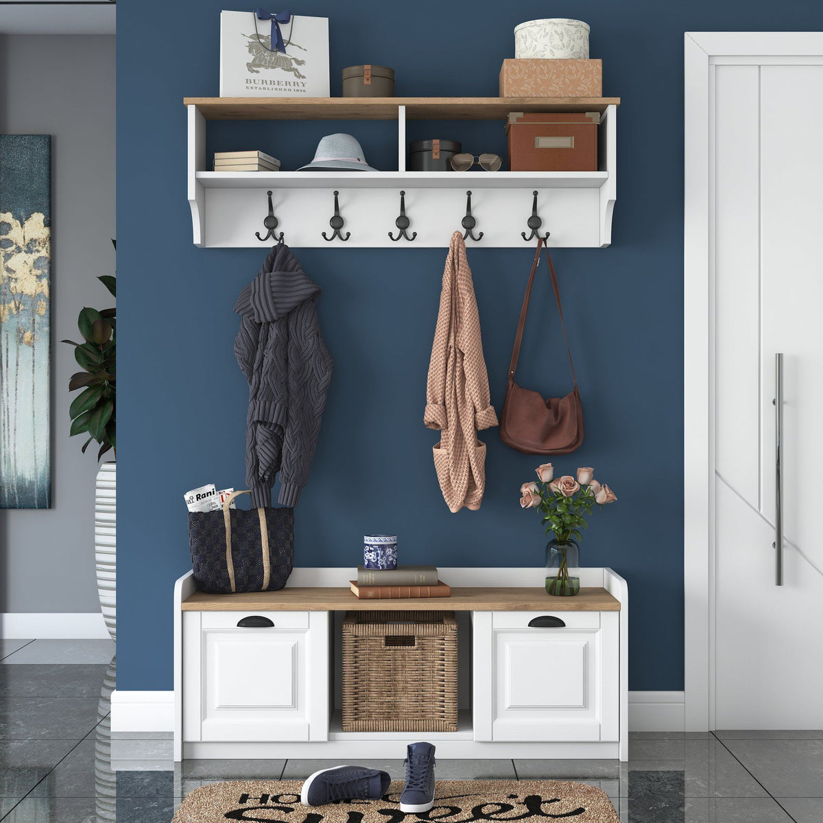 Έπιπλο Εισόδου Perdika Λευκό - Καρυδί 120x40x45 εκ. Μελαμίνης