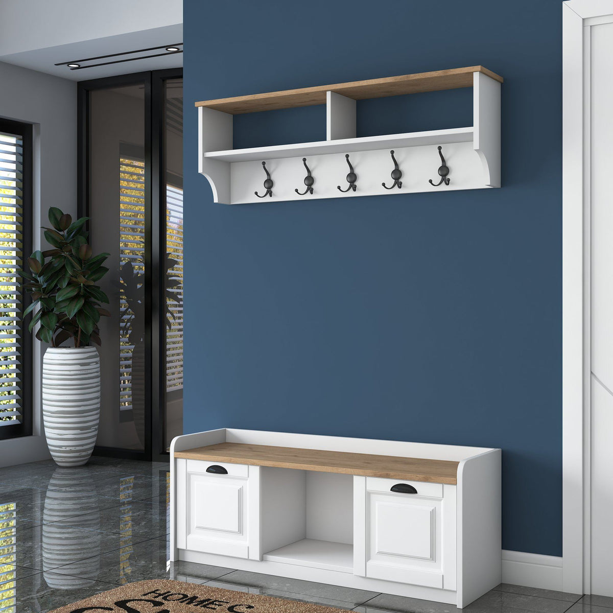 Έπιπλο Εισόδου Perdika Λευκό - Καρυδί 120x40x45 εκ. Μελαμίνης