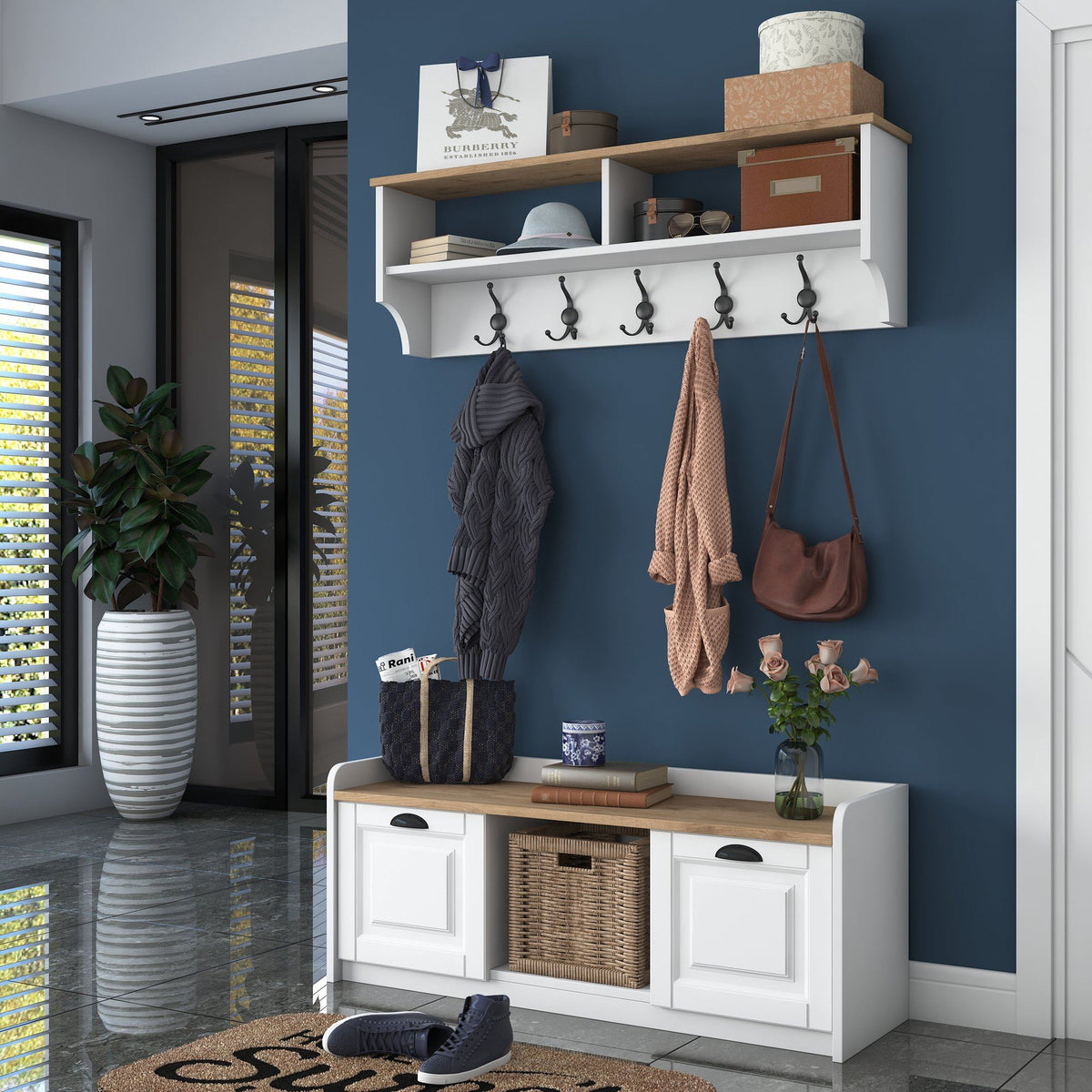 Έπιπλο Εισόδου Perdika Λευκό - Καρυδί 120x40x45 εκ. Μελαμίνης
