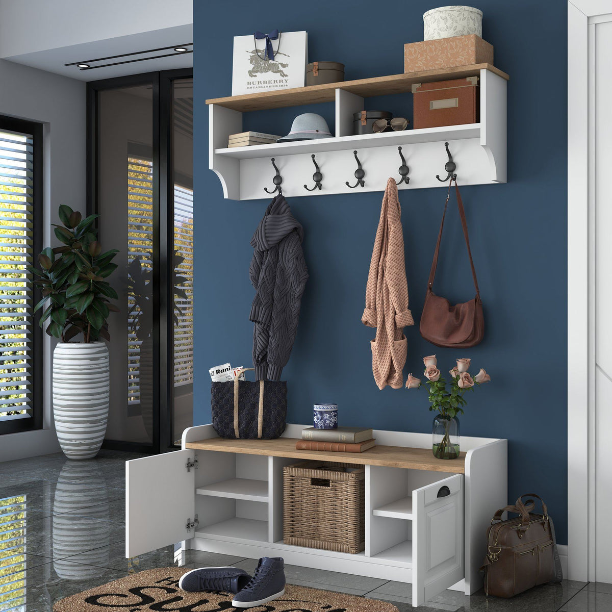 Έπιπλο Εισόδου Perdika Λευκό - Καρυδί 120x40x45 εκ. Μελαμίνης