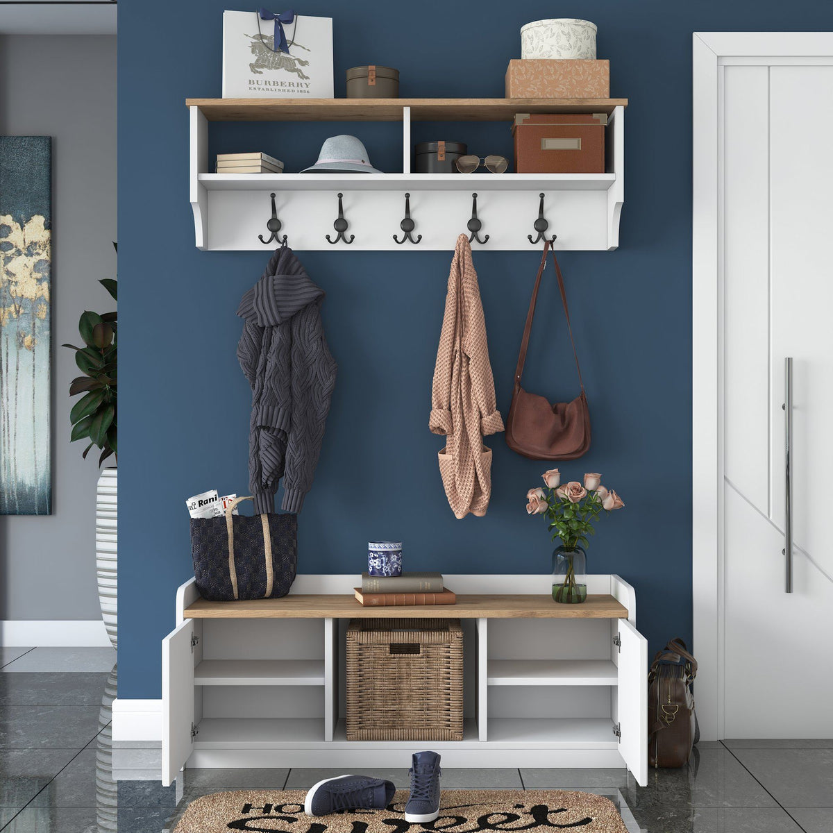 Έπιπλο Εισόδου Perdika Λευκό - Καρυδί 120x40x45 εκ. Μελαμίνης