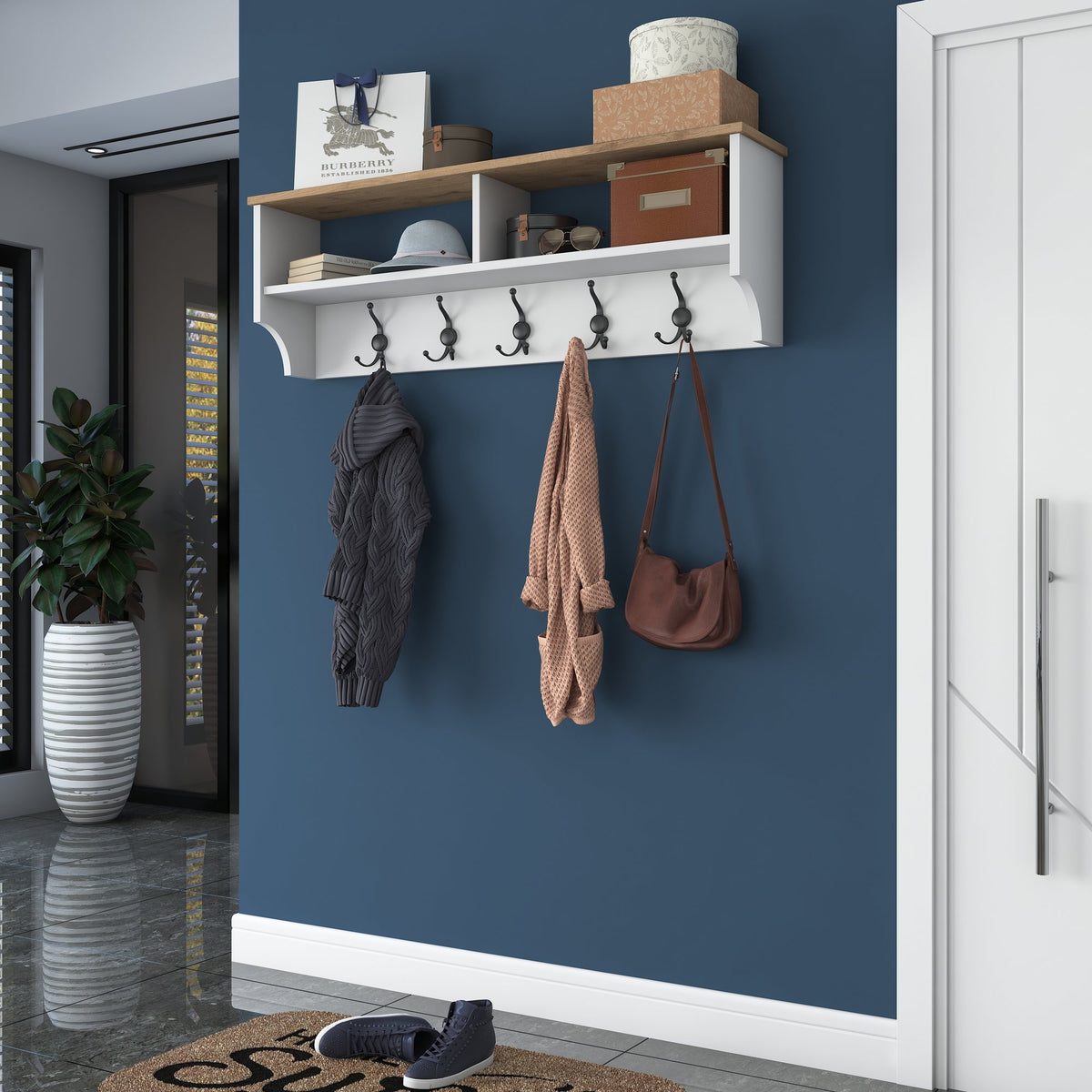 Έπιπλο Εισόδου Perdika Λευκό - Καρυδί 120x22.2x37.2 εκ. Μελαμίνης