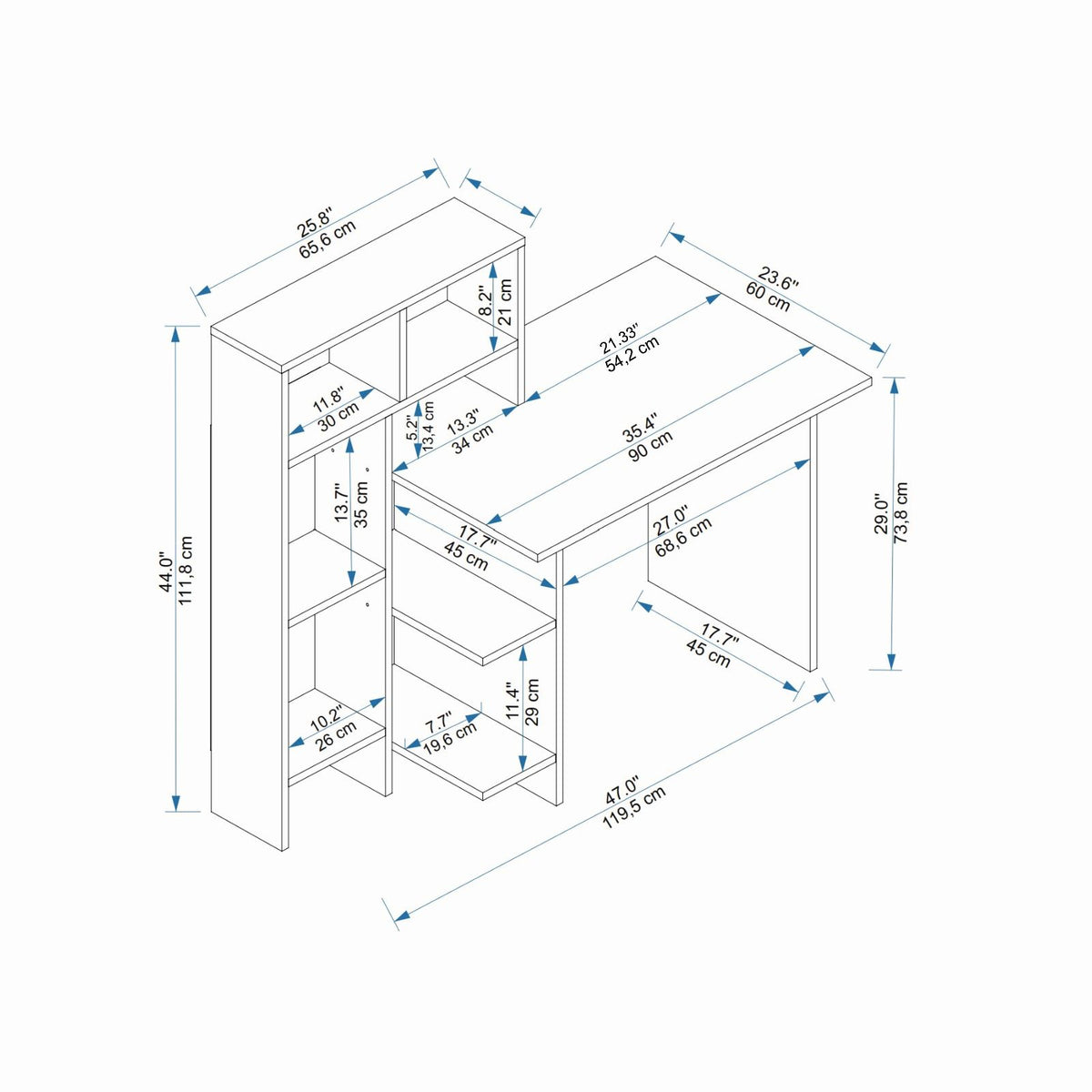 Γραφείο Kokkini Λευκό - Δρυς 70.5x60x73.8 εκ. Μελαμίνης