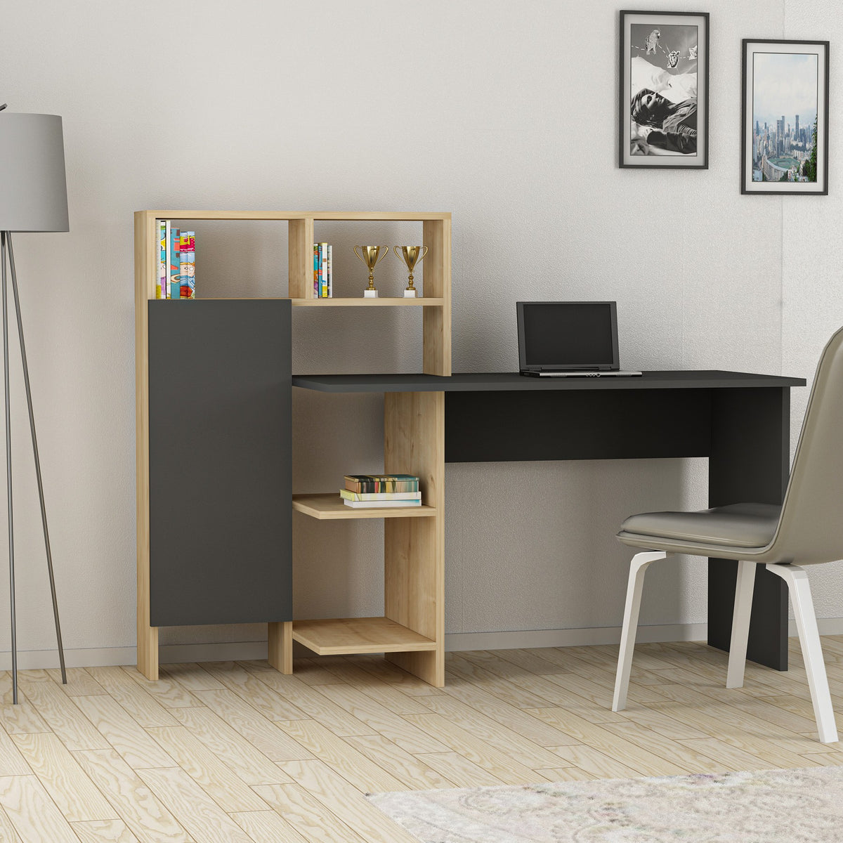 Γραφείο Kokkini Ανθρακί 135.9x60x111.8 εκ. Μελαμίνης