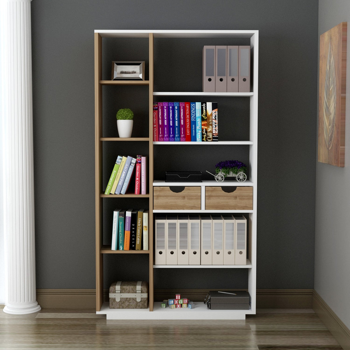 Βιβλιοθήκη Nedas Λευκό - Καρυδί 80.4x25x188.6 εκ. Μελαμίνης