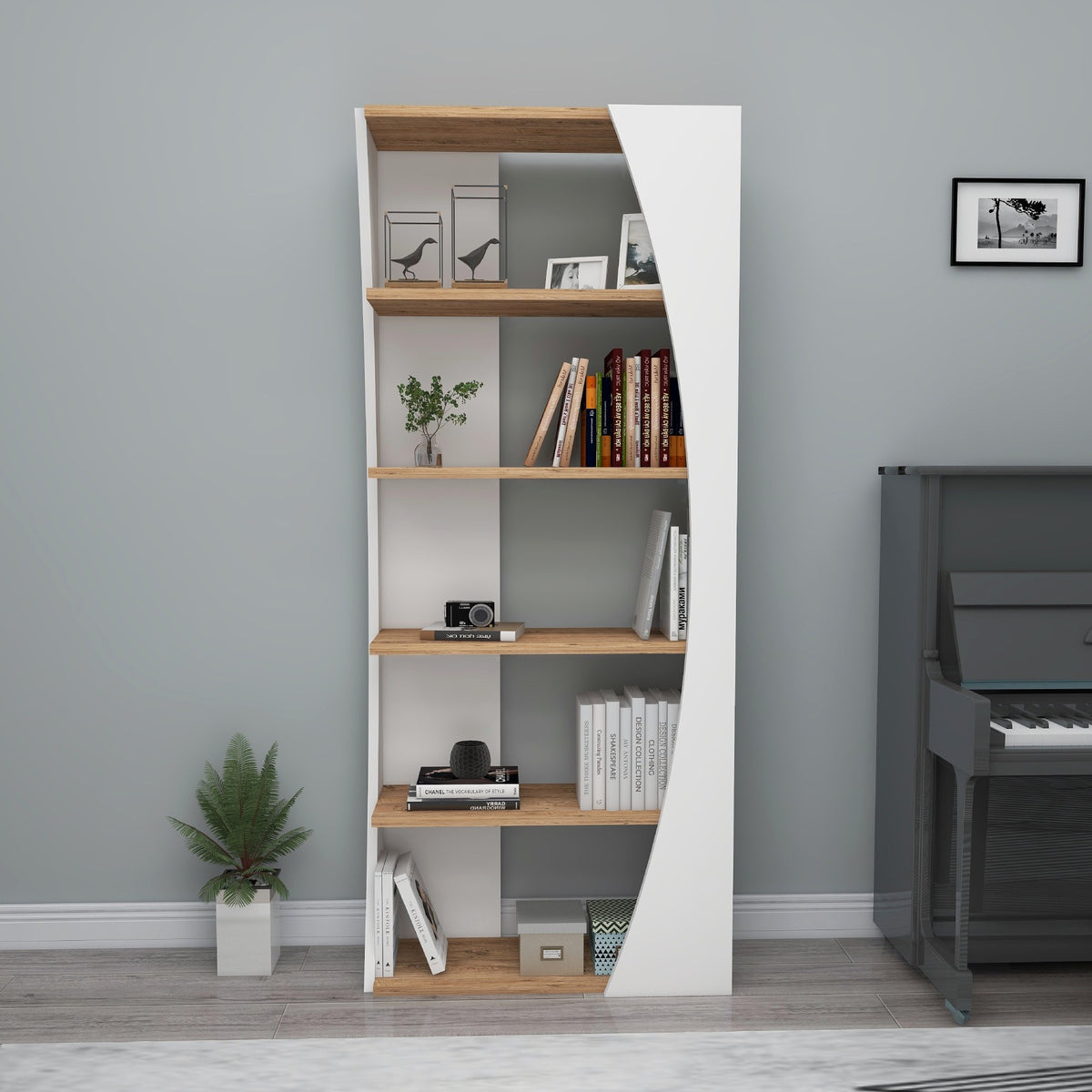 Βιβλιοθήκη Lato Ατλαντικό Πεύκο - Λευκό 63.6x23.8x150 εκ. Μελαμίνης