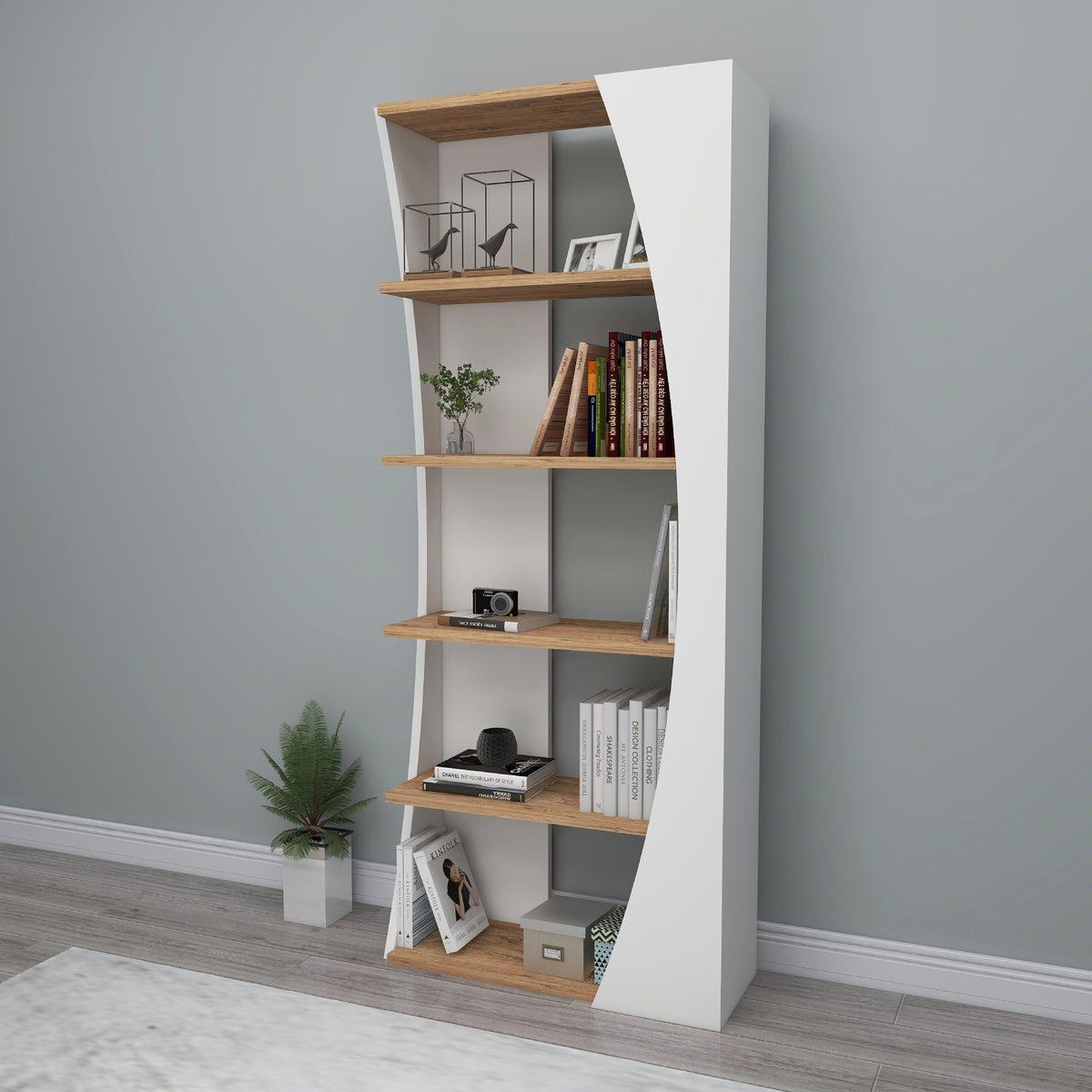 Βιβλιοθήκη Lato Ατλαντικό Πεύκο - Λευκό 63.6x23.8x150 εκ. Μελαμίνης