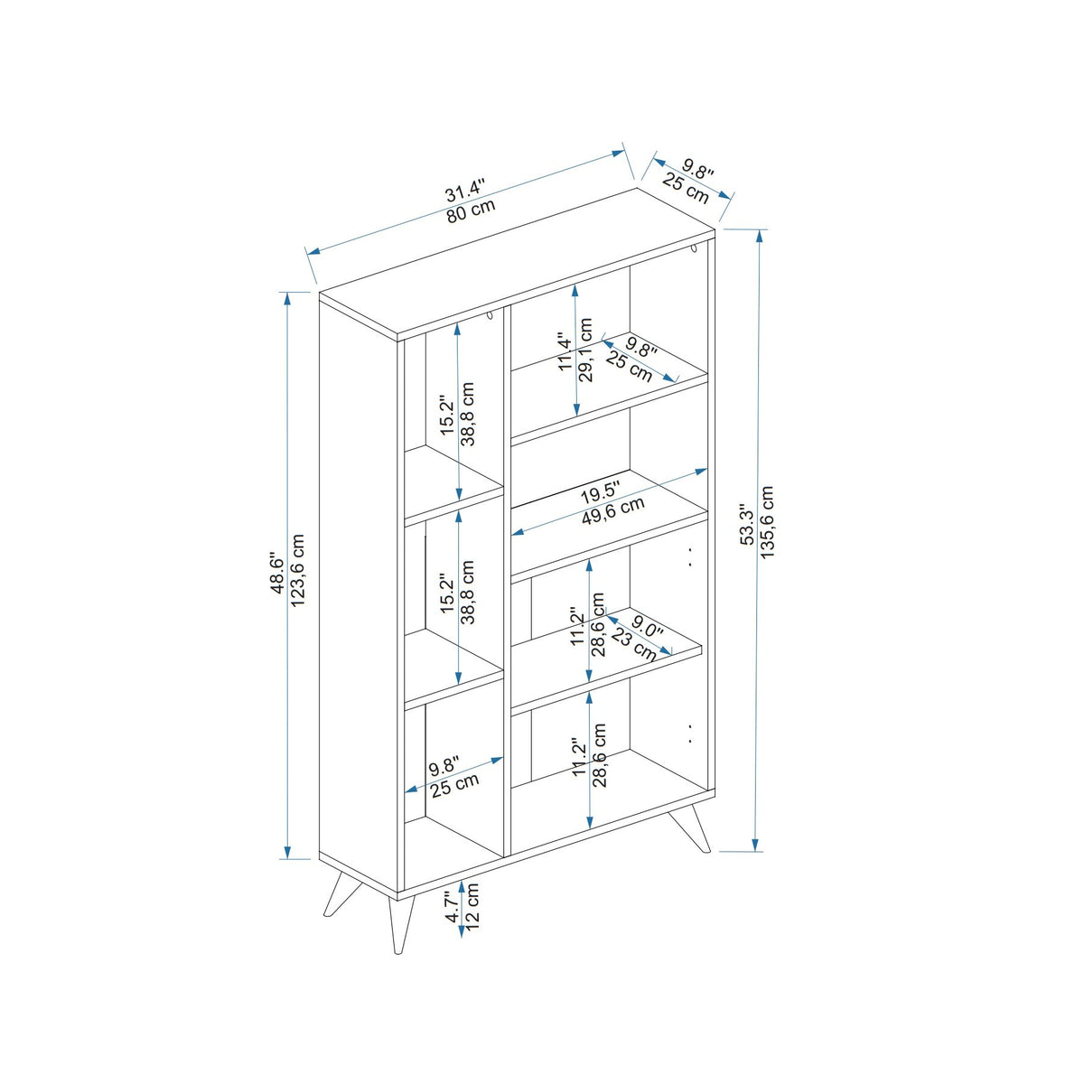 Βιβλιοθήκη Mylikouri Ανοιχτό Καρυδί - Ανθρακί 80x25x135.6 εκ. Μελαμίνης