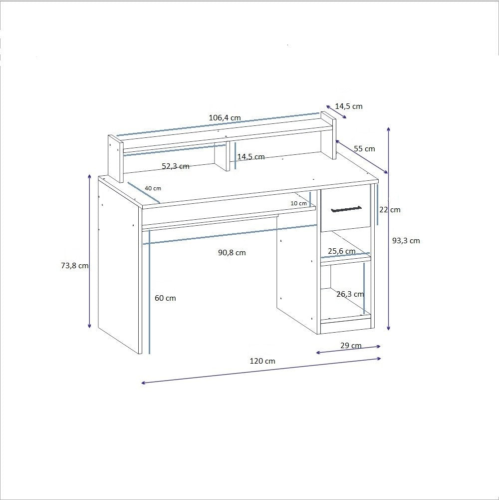 Γραφείο Prinos Με Ράφια Ανθρακί 120x93.3x55 εκ. Μελαμίνης - Pakobazaar