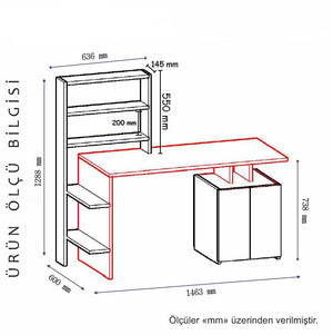 Γραφείο Tsepelovo Με Ράφια Λευκό - Ανθρακί 146.3x60x73.8 εκ. Μελαμίνης - Pakobazaar