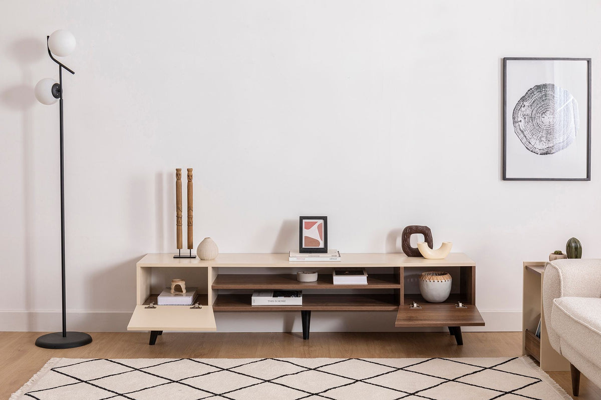 Έπιπλο Τηλεόρασης Kalopanagiotis Καρυδί - Μπεζ 180x37x45 εκ. Μελαμίνης