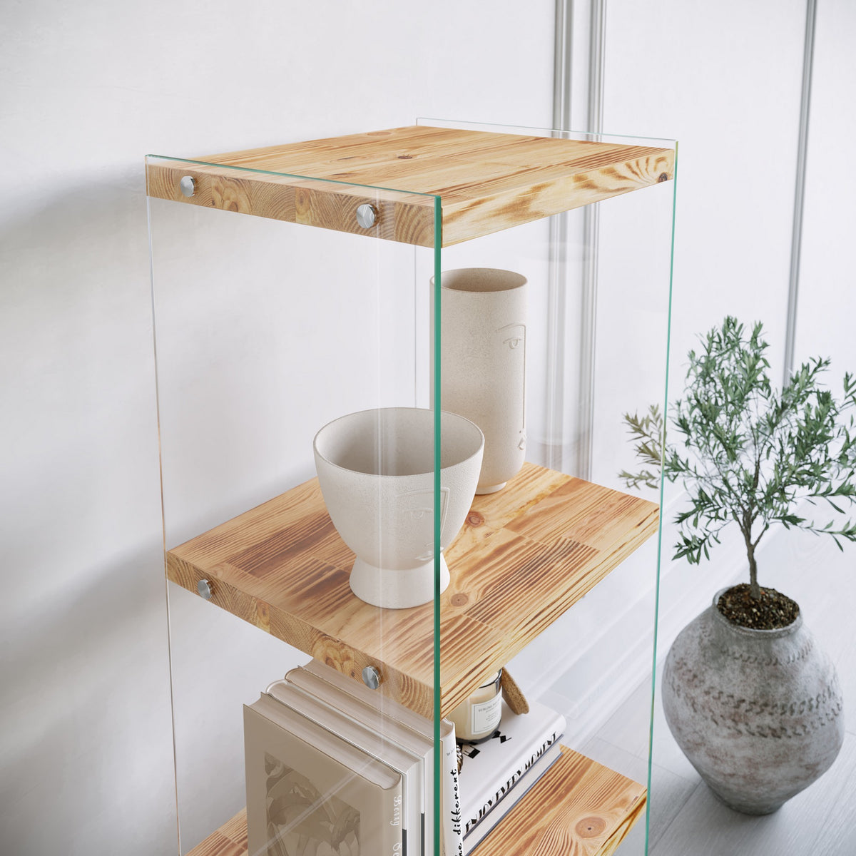 Βιβλιοθήκη Pefkofyto Δρυς 40x35x120 εκ. Μασίφ Ξύλου
