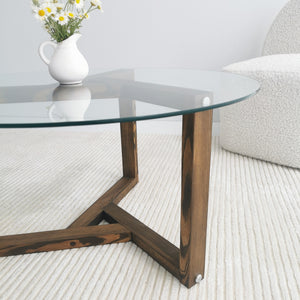 Τραπεζάκι Σαλονιού Trianta Γυάλινο Καρυδί 75x75x40 εκ. - Pakobazaar