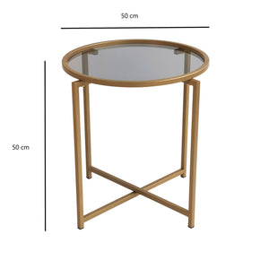 Τραπεζάκι Σαλονιού Velvendos Γυάλινο Χρυσό 50x50x50 εκ. - Pakobazaar