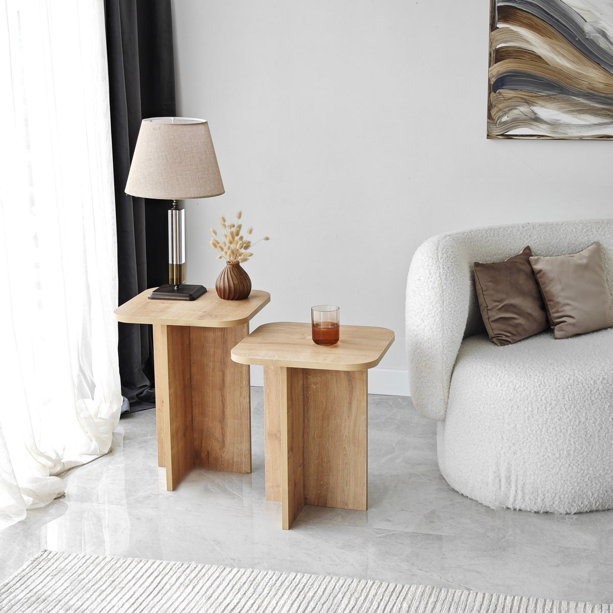 Βοηθητικά Τραπεζάκια Σετ 2τμχ Sklithro Δρυς Sapphire 40x40x55 εκ. Μελαμίνης - Pakobazaar