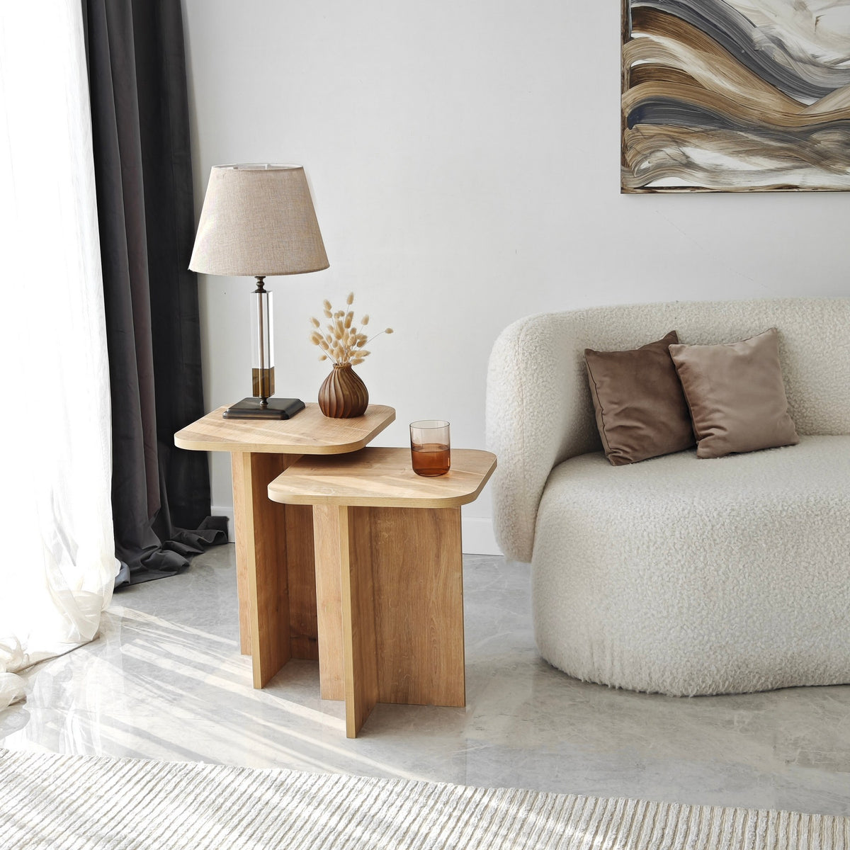 Βοηθητικά Τραπεζάκια Σετ 2τμχ Sklithro Δρυς Sapphire 40x40x55 εκ. Μελαμίνης - Pakobazaar