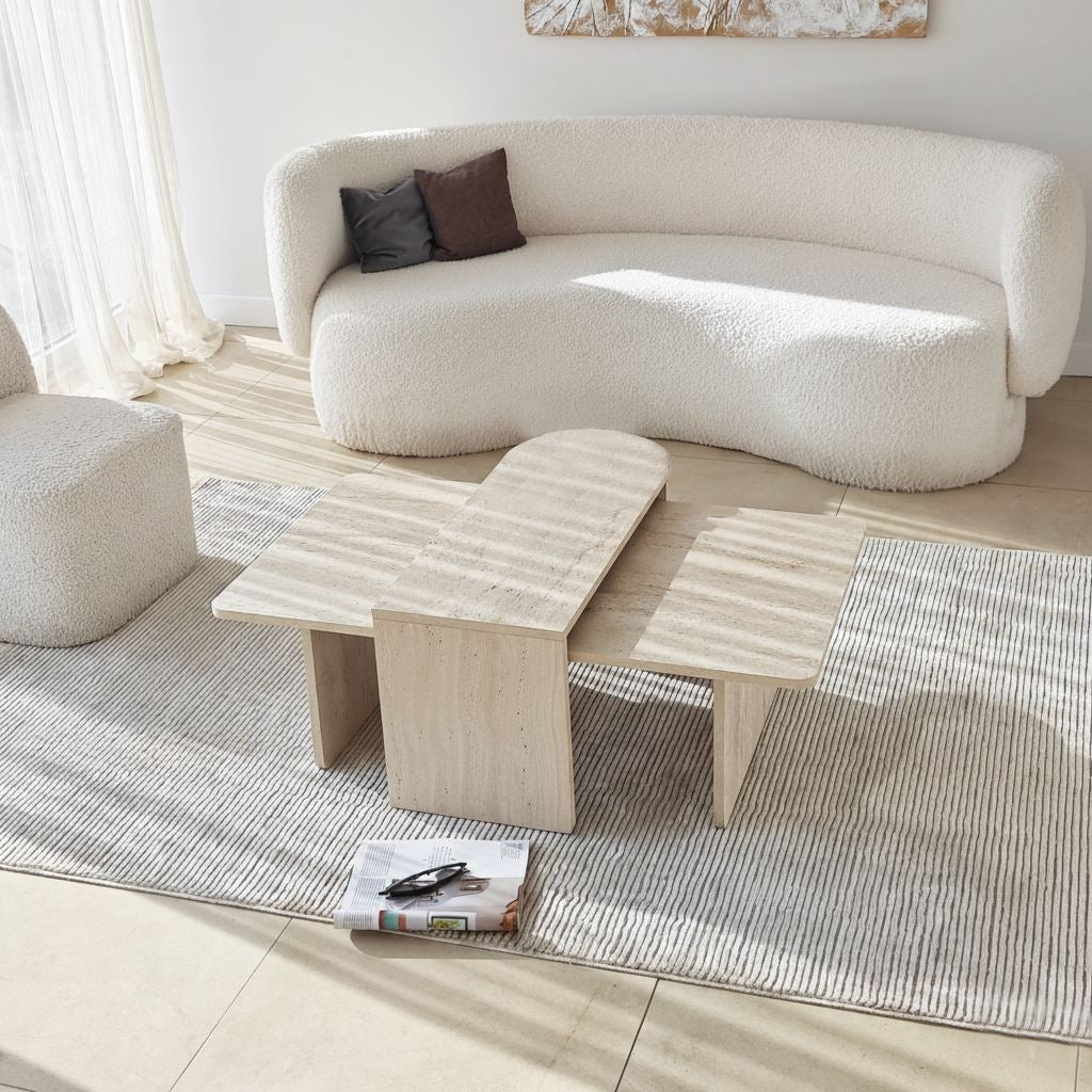 Τραπεζάκια Σαλονιού Σετ Tinos Μπρονζέ - Travertine 105x60x35 εκ. Μελαμίνης
