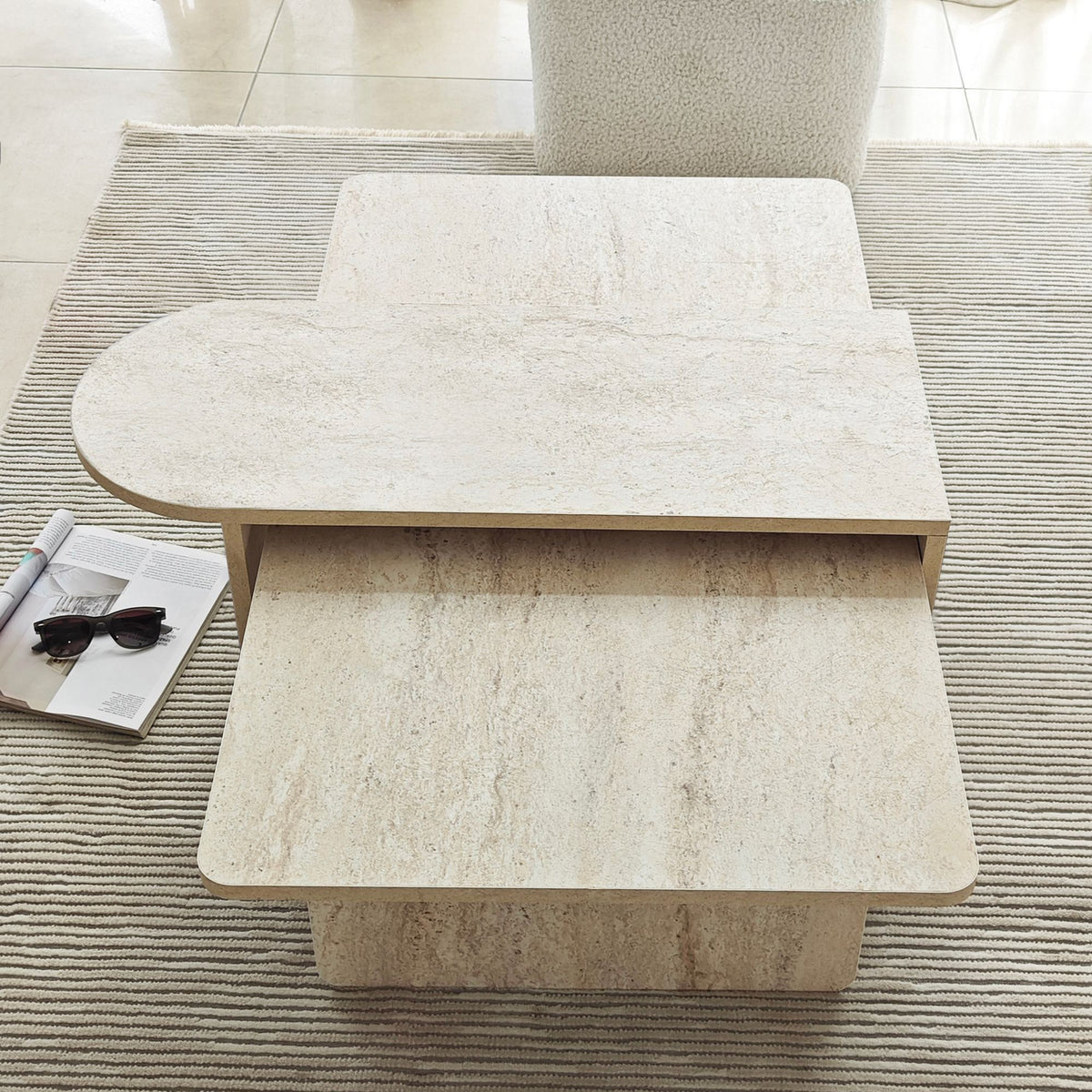 Τραπεζάκια Σαλονιού Σετ Tinos Μπρονζέ - Travertine 105x60x35 εκ. Μελαμίνης