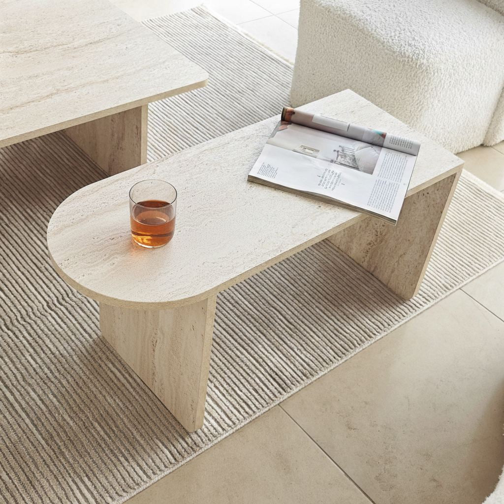 Τραπεζάκια Σαλονιού Σετ Tinos Μπρονζέ - Travertine 105x60x35 εκ. Μελαμίνης