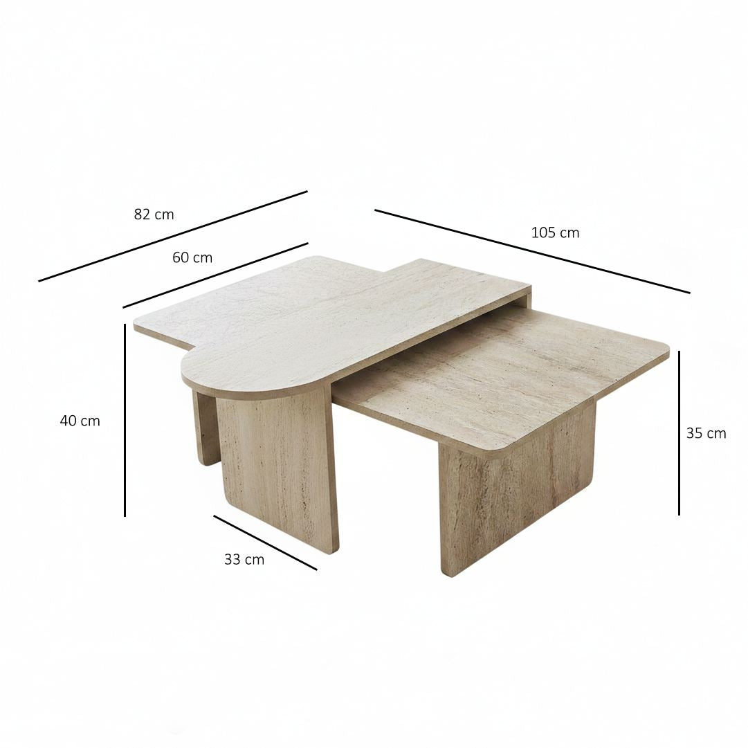 Τραπεζάκια Σαλονιού Σετ Tinos Μπρονζέ - Travertine 105x60x35 εκ. Μελαμίνης