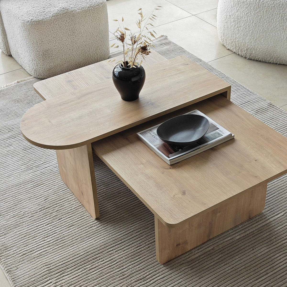 Τραπεζάκια Σαλονιού Σετ Tinos Μπρονζέ - Δρυς Sapphire 82x60x35 εκ. Μελαμίνης - Pakobazaar