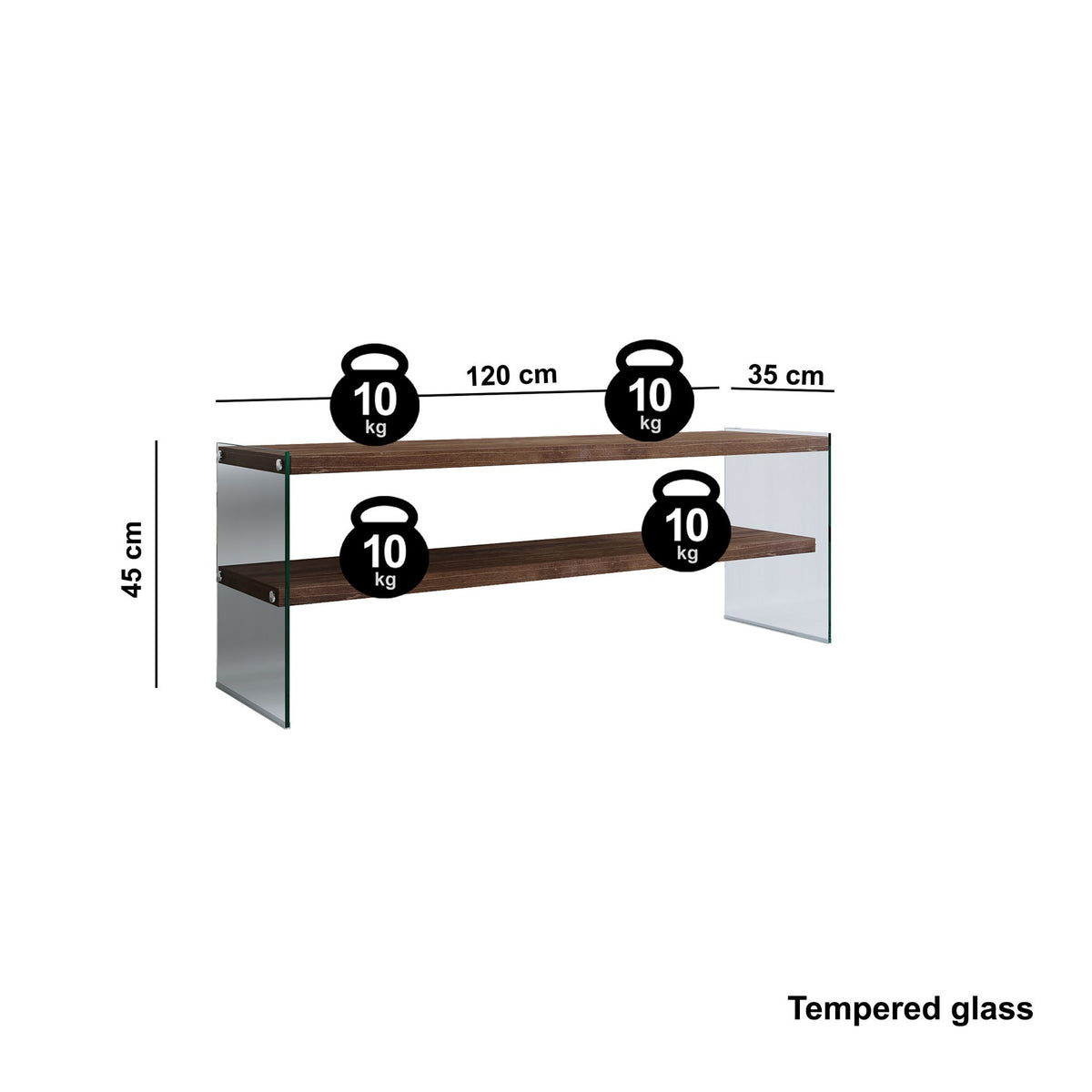 Έπιπλο Τηλεόρασης Napa Γυάλινο Καρυδί 120x35x45 εκ. Μασίφ Ξύλου