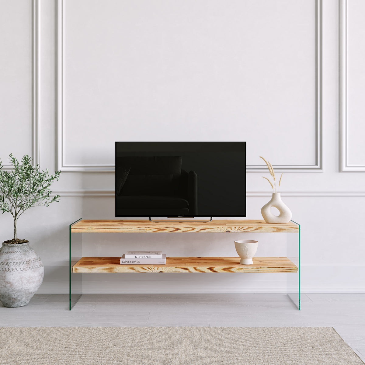 Έπιπλο Τηλεόρασης Pefkofyto Δρυς 120x35x45 εκ. Μασίφ Ξύλου