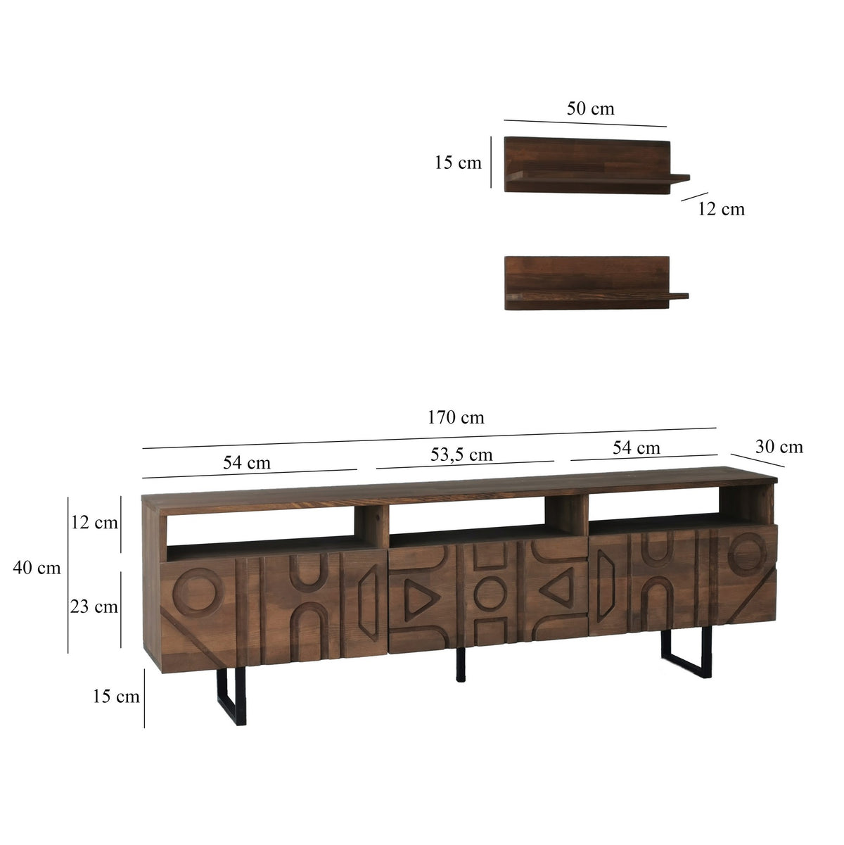 Σύνθεση Τηλεόρασης Rodochori Καρυδί 170x30x40 εκ. Μασίφ Ξύλου