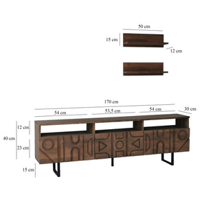 Σύνθεση Τηλεόρασης Rodochori Καρυδί 170x30x40 εκ. Μασίφ Ξύλου