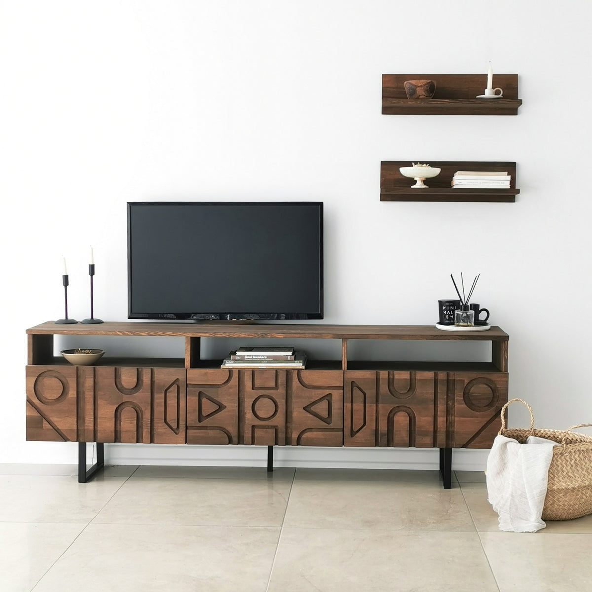 Σύνθεση Τηλεόρασης Rodochori Καρυδί 170x30x40 εκ. Μασίφ Ξύλου