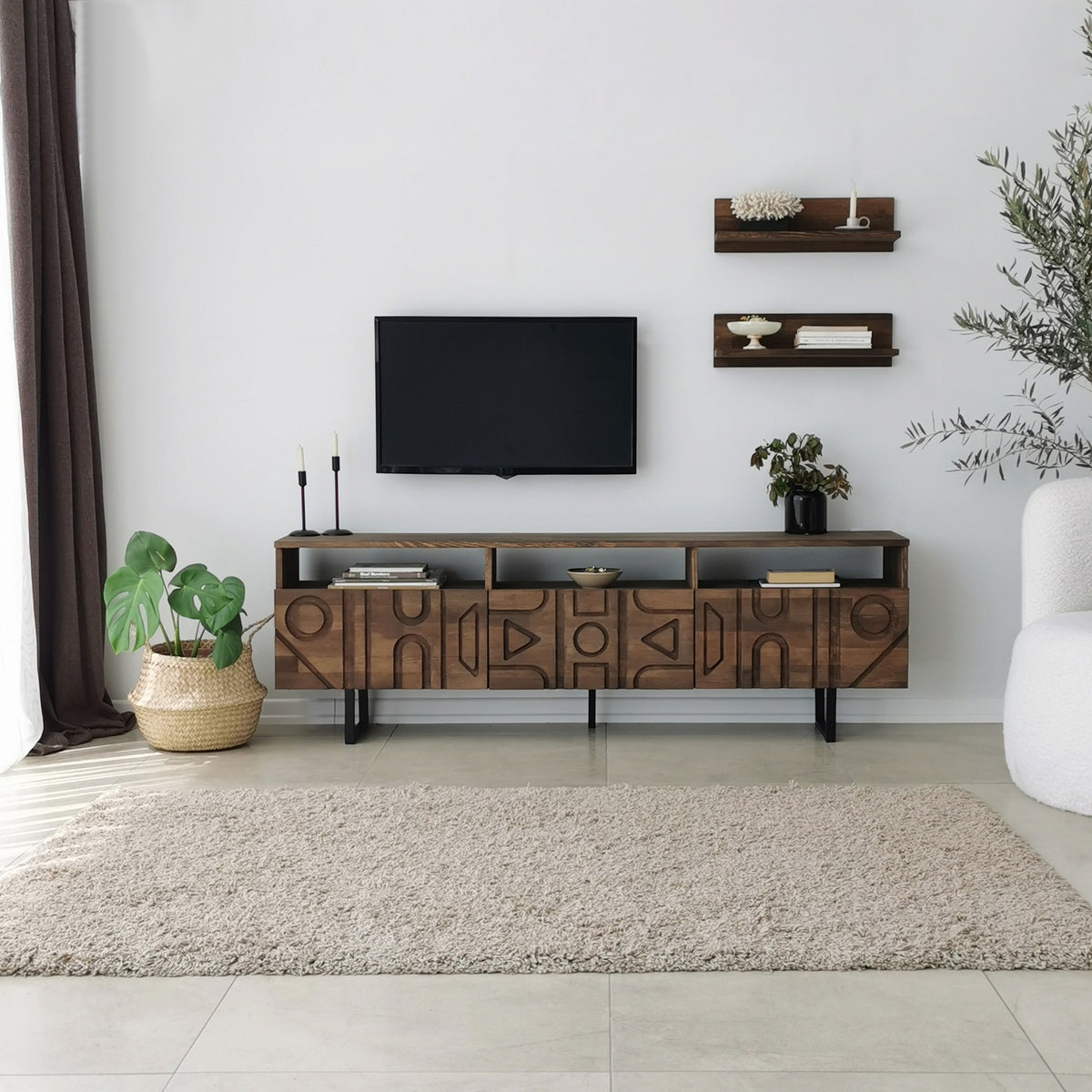 Σύνθεση Τηλεόρασης Rodochori Καρυδί 170x30x40 εκ. Μασίφ Ξύλου