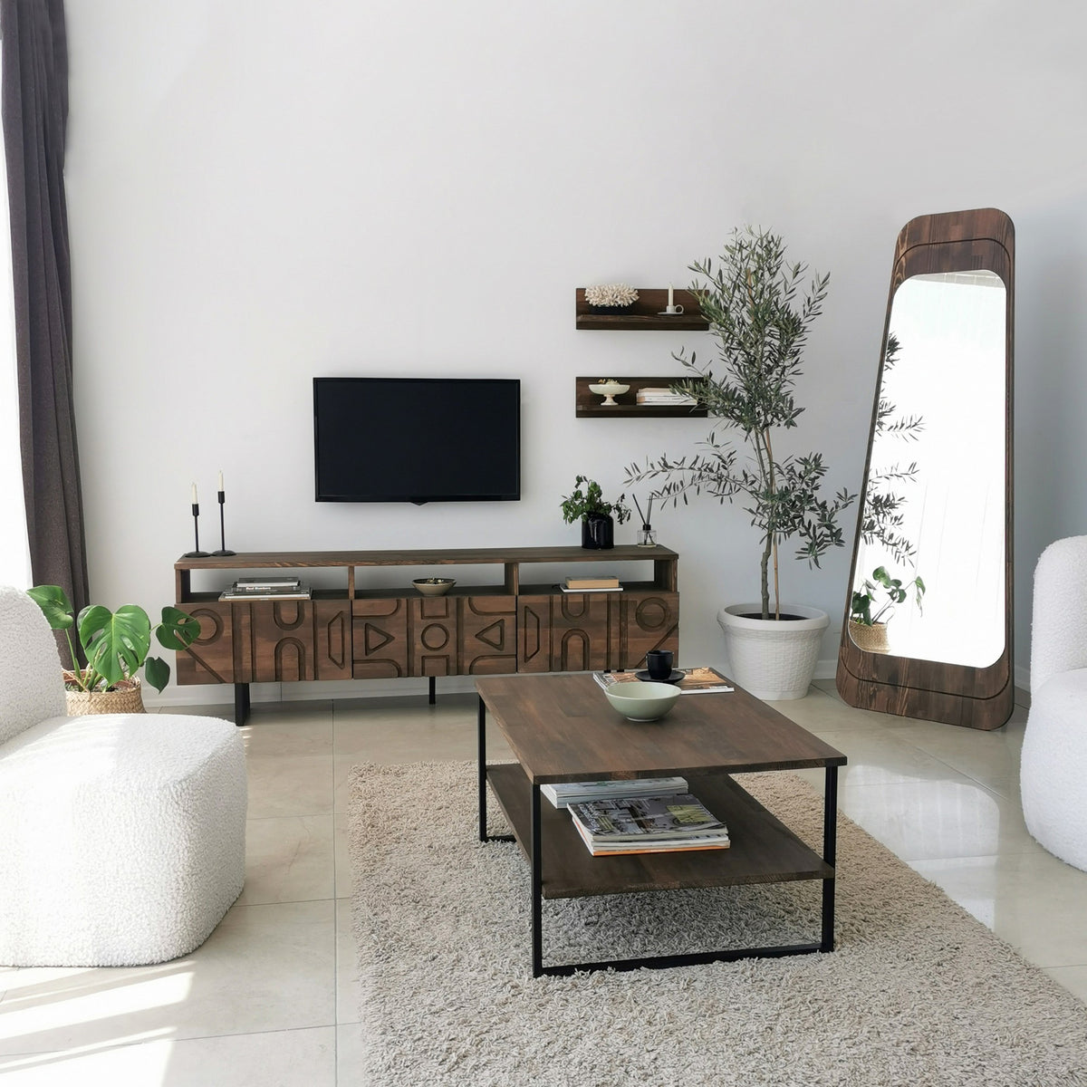 Σύνθεση Τηλεόρασης Rodochori Καρυδί 170x30x40 εκ. Μασίφ Ξύλου