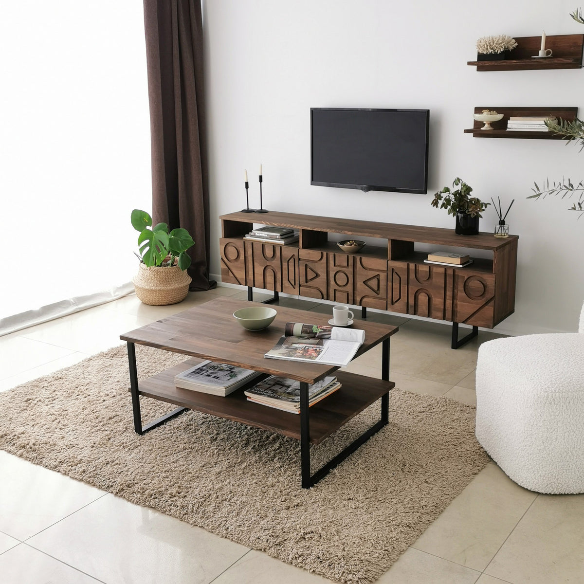 Σύνθεση Τηλεόρασης Rodochori Καρυδί 170x30x40 εκ. Μασίφ Ξύλου